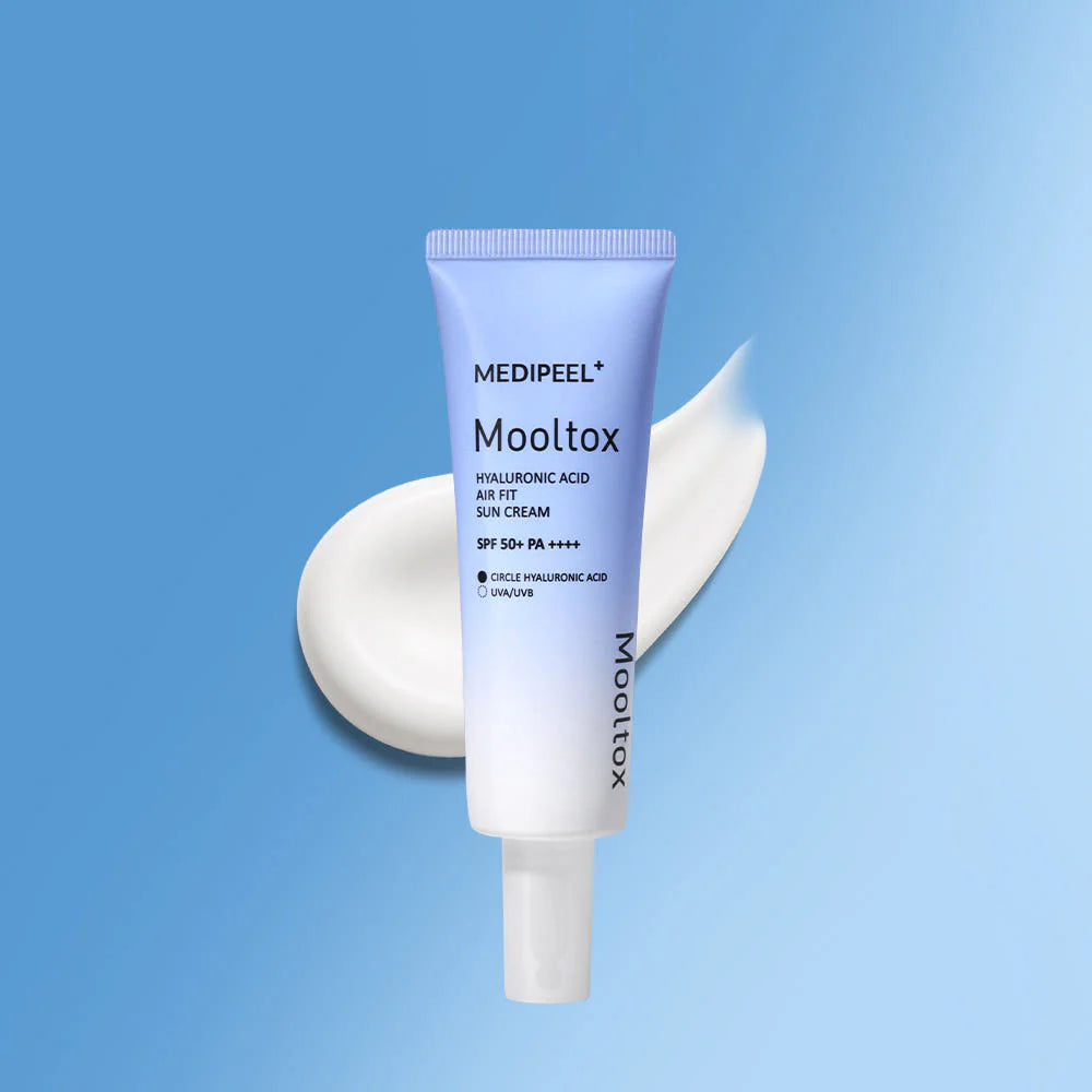 MEDI-PEEL Hyaluronic Acid Mooltox Air Fit drėkinantis, vėsinantis apsauginis veido kremas nuo saulės su hialuronu SPF50+, 50ml.