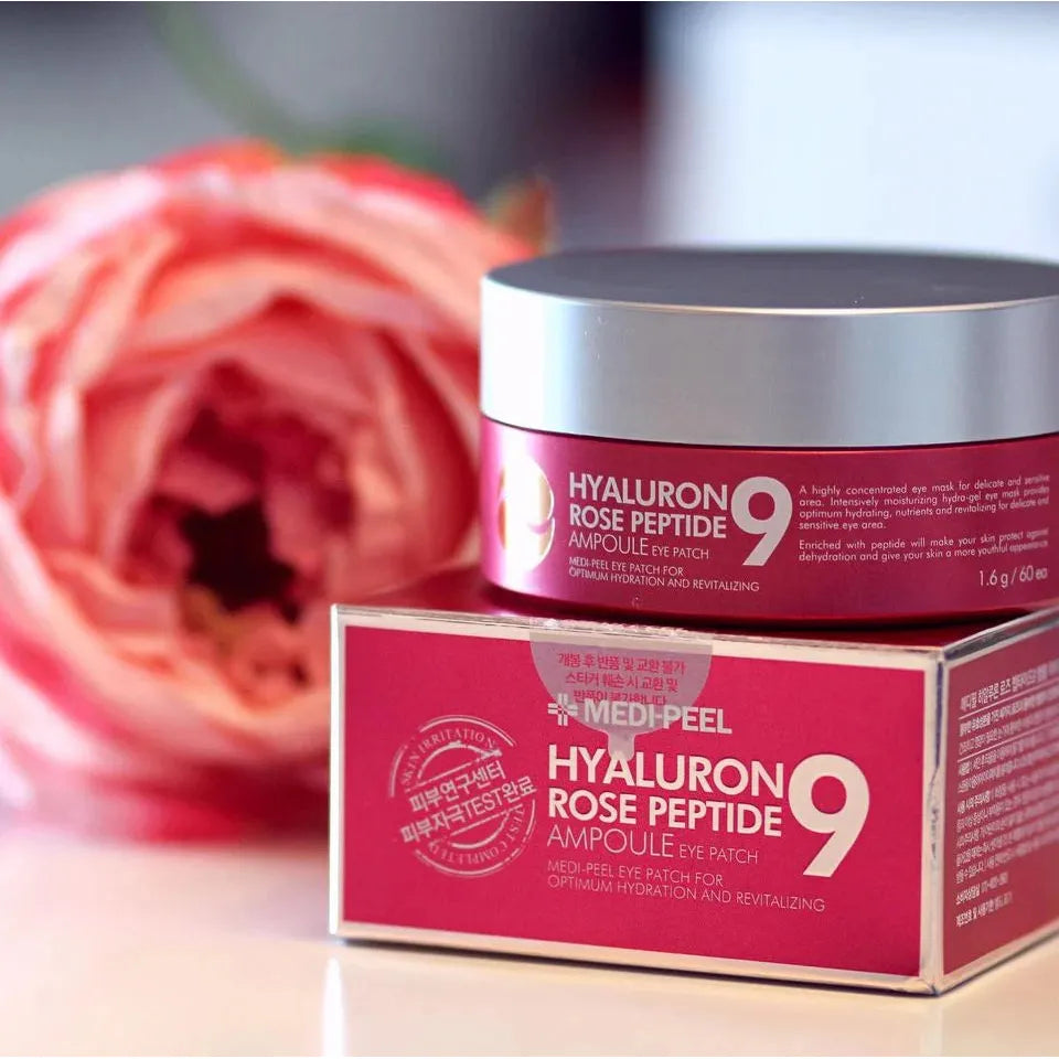 MEDI-PEEL Hyaluron Rose tonizuojanti hidrogelinė paakių kaukė su rožių ekstraktu ir peptidais, 60vnt.