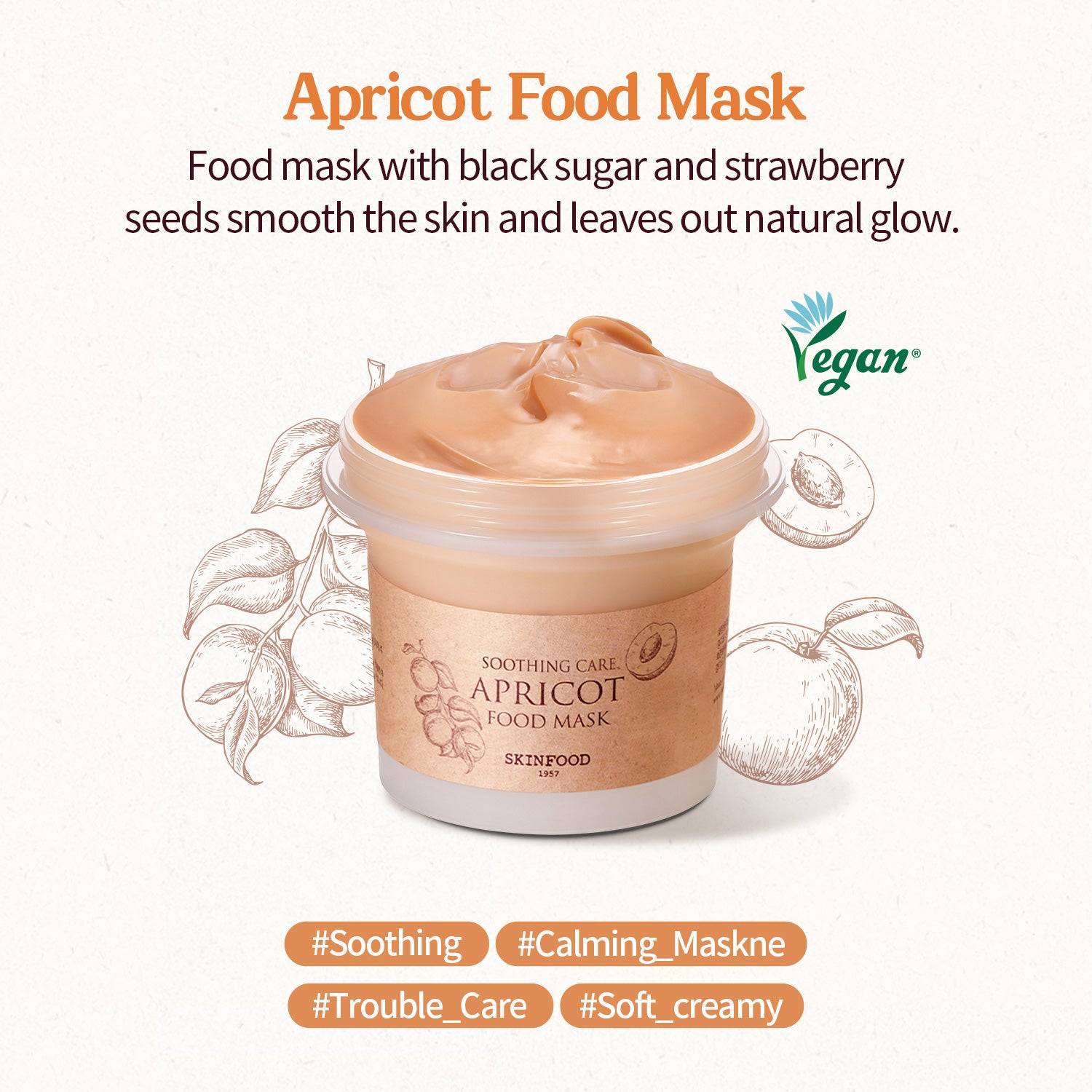 SKINFOOD Apricot Food raminanti veido kaukė su abrikosų eksktraktu, 120ml.