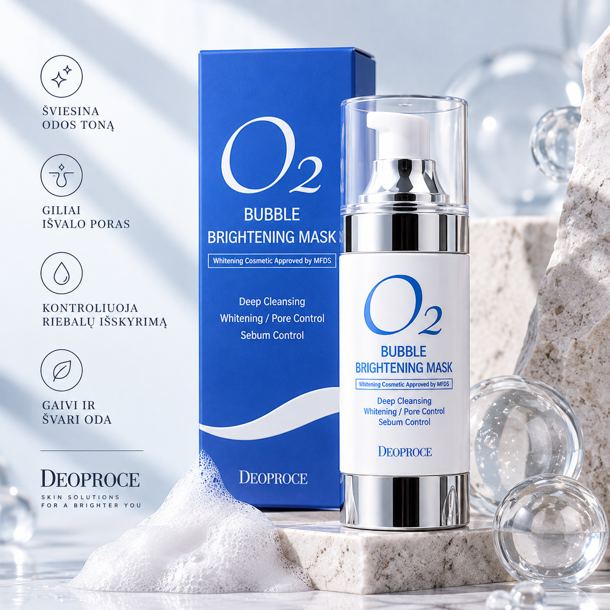 DEOPROCE O2 Bubble veido prausiklis-kaukė su deguonimi, 100ml.