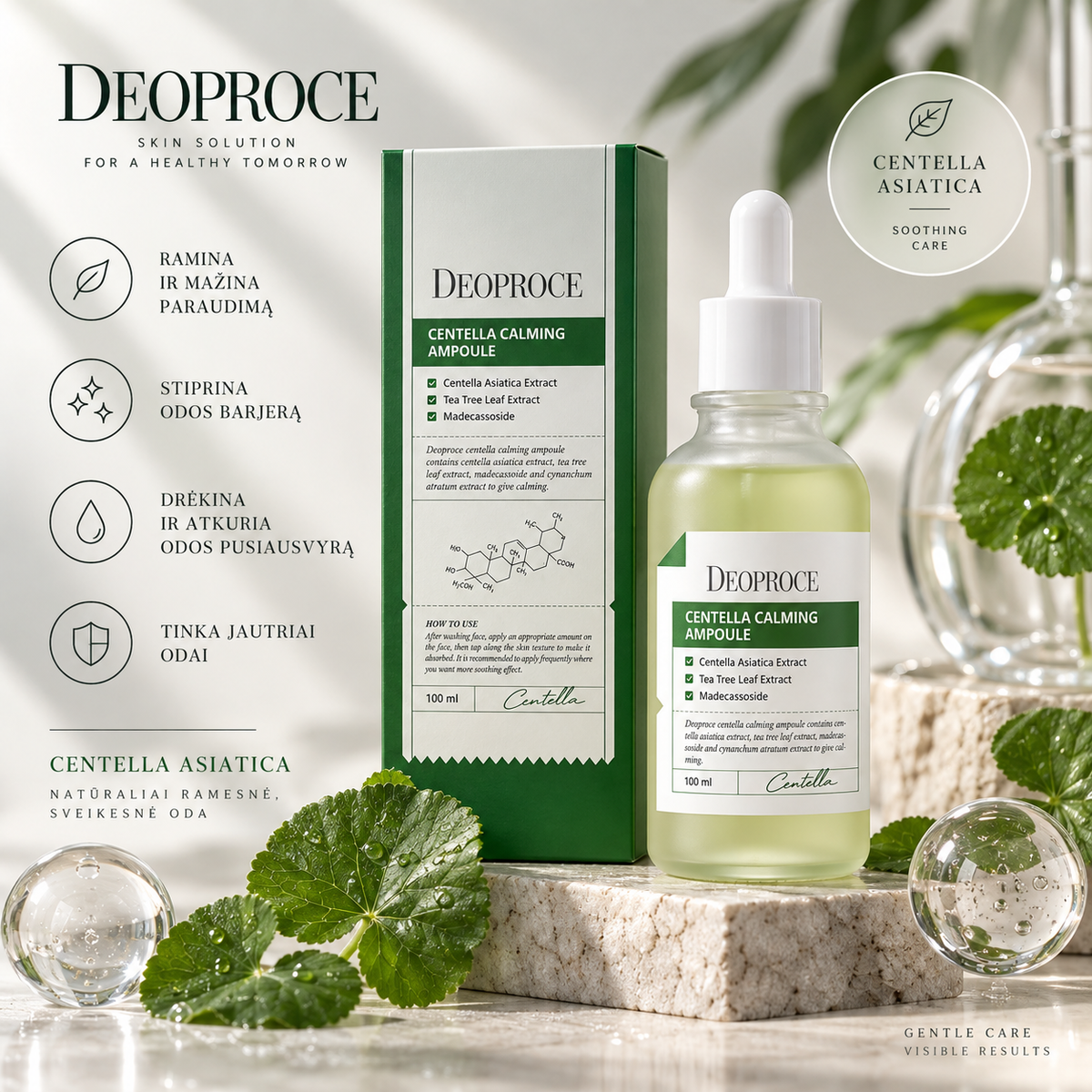 DEOPROCE Centella Calming raminamasis serumas su Centella ekstraktu, 100ml.