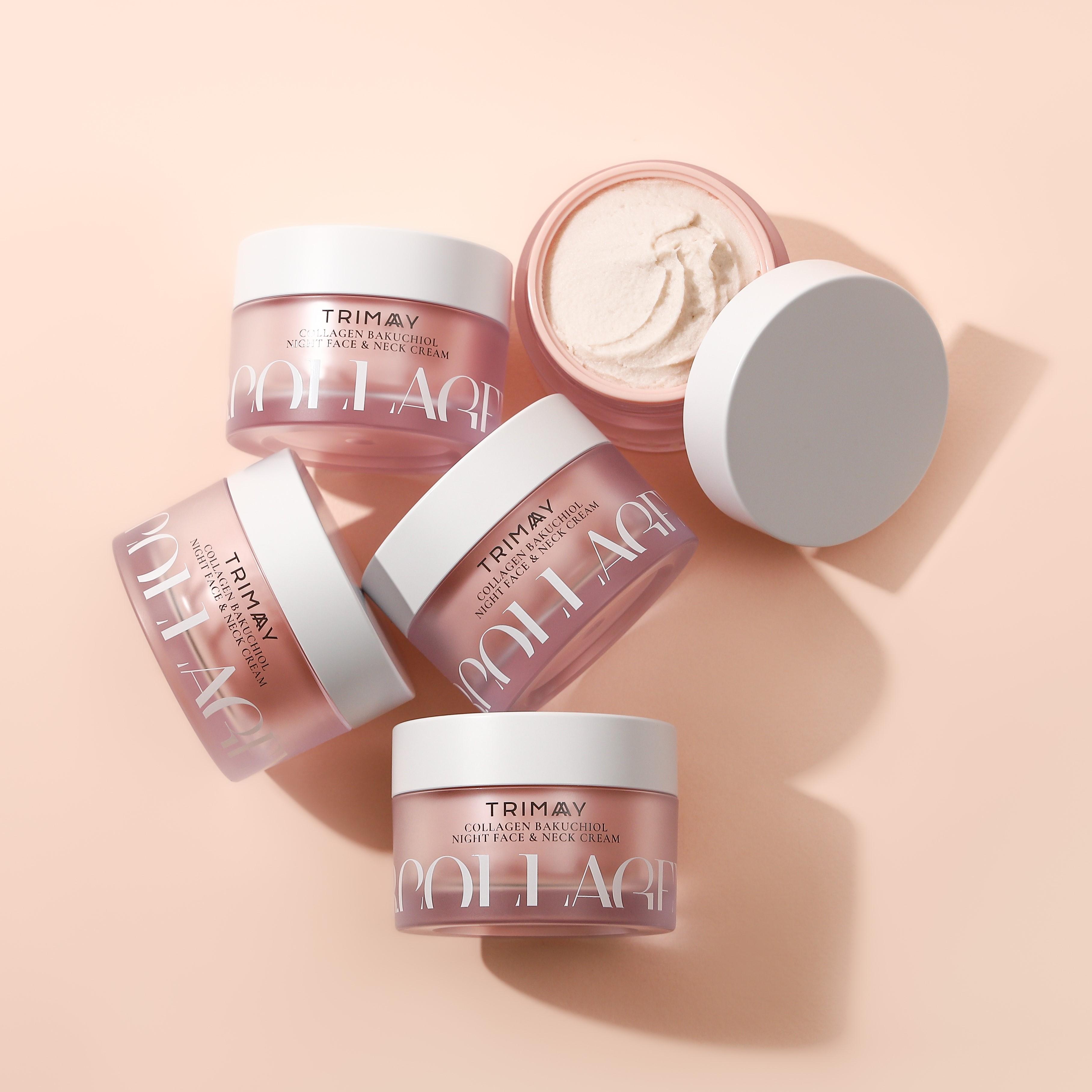 TRIMAY Collagen Bakuchiol naktinis intensyvaus veikimo veido ir kaklo kremas su kolagenu, 50ml.