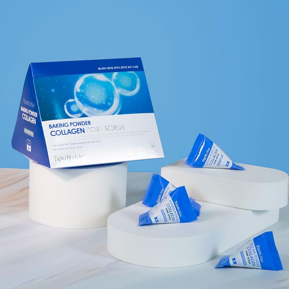 FARMSTAY Baking Powder veido šveitiklis su kolagenu, 25vnt.