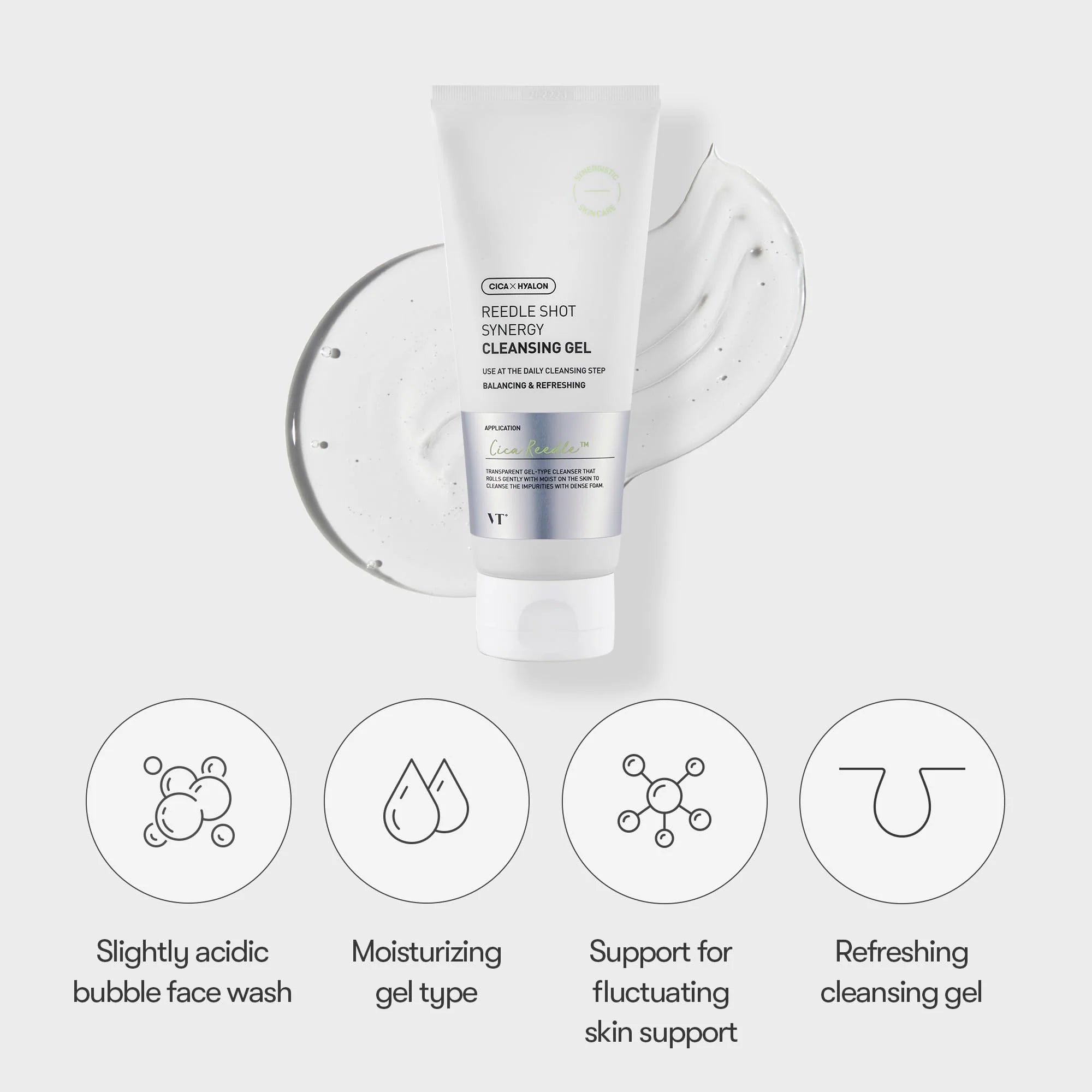 VT Cosmetics Reedle Shot drėkinantis gelinis veido prausiklis su mikroadatėlėmis, 150ml.