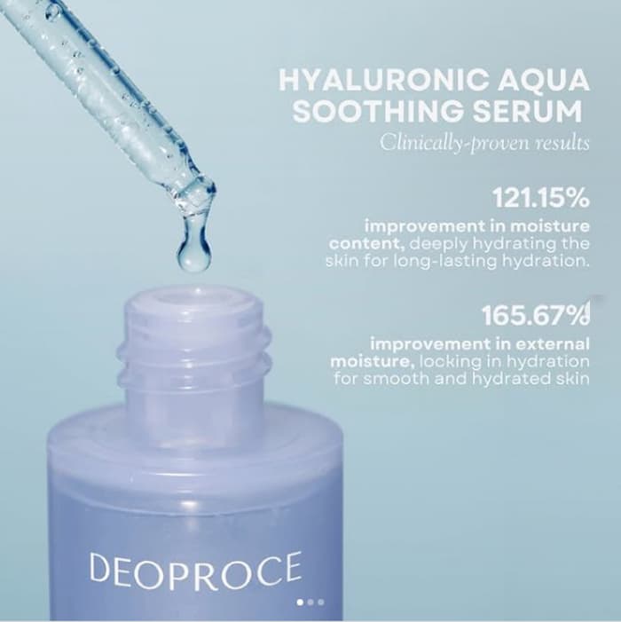DEOPROCE Hyaluronic Aqua Soothing drėkinantis-raminantis veido serumas su hialuronu, 30ml.
