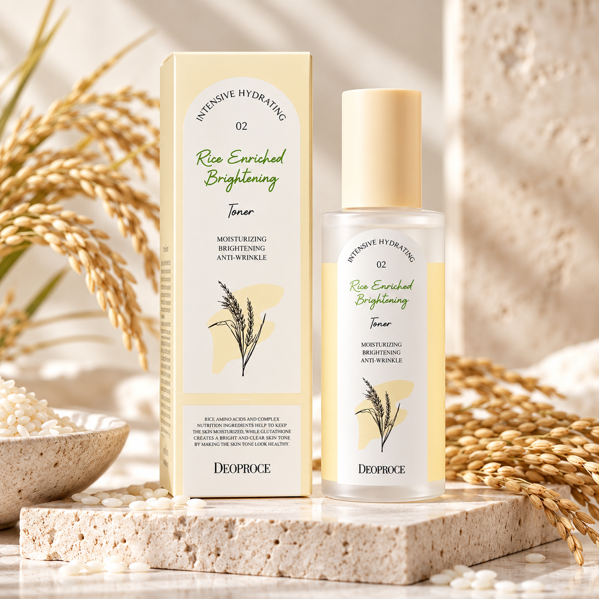 DEOPROCE Rice Enriched Brightening šviesinamasis veido tonikas su ryžių ekstraktu, 200ml.