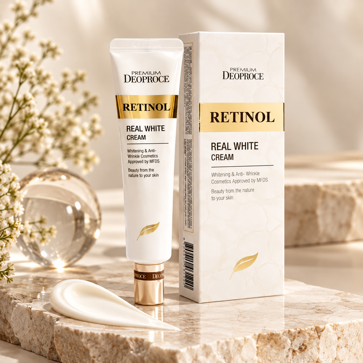 DEOPROCE Premium Retinol Real White šviesinamasis veido kremas su retinoliu, 40ml.
