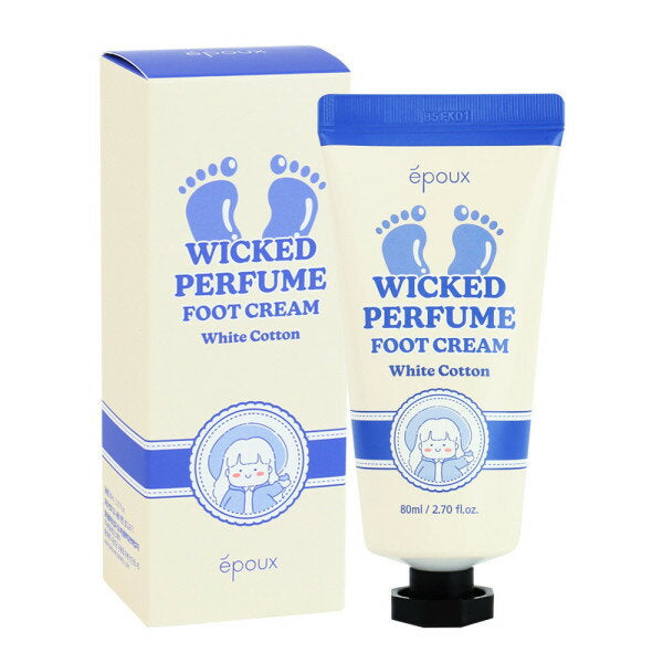 EPOUX Wicked Parfume White Cotton maitinamasis pėdų kremas su medvilnės ekstraktu, 80ml.