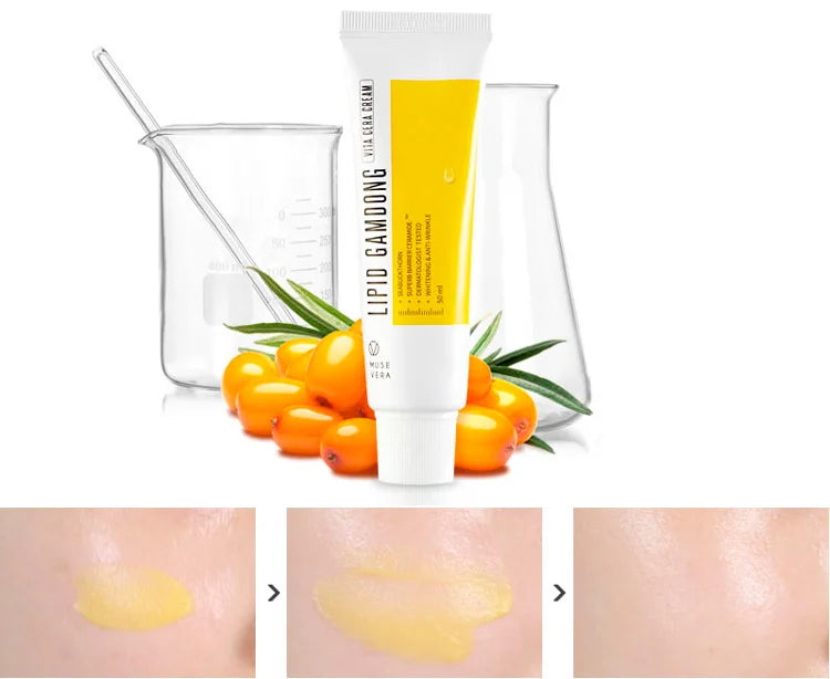 MUSE VERA Lipid Vita šviesinamasis veido kremas su vitaminais ir keramidais, 50ml.