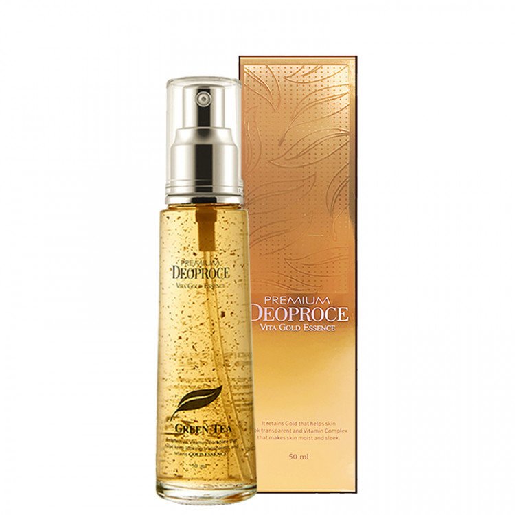 DEOPROCE Premium VITA Gold vitaminais praturtinta veido esencija su aukso ekstraktu ir žaliąja arbata, 50ml.
