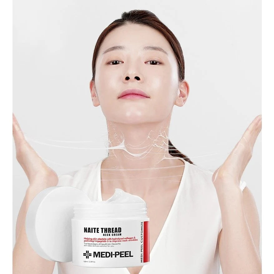 MEDI-PEEL Premium Naite Thread stangrinamasis, priešraukšlinis kremas kaklo-dekolte odai, 100ml.