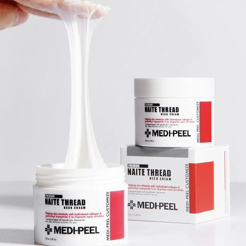 MEDI-PEEL Premium Naite Thread stangrinamasis, priešraukšlinis kremas kaklo-dekolte odai, 100ml.