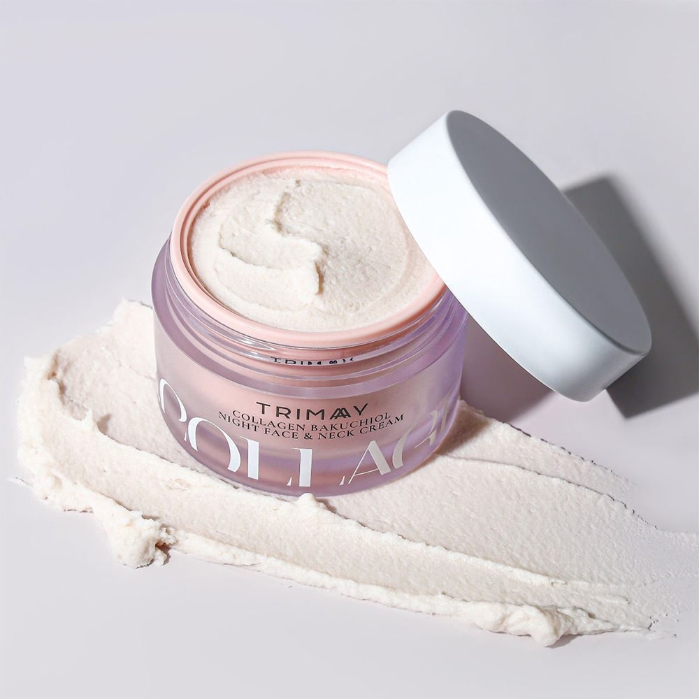 TRIMAY Collagen Bakuchiol naktinis intensyvaus veikimo veido ir kaklo kremas su kolagenu, 50ml.