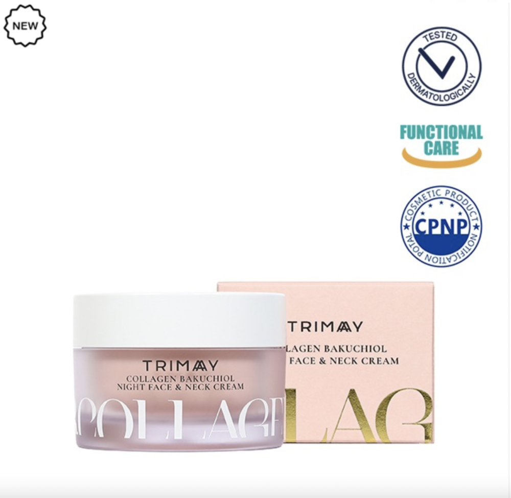 TRIMAY Collagen Bakuchiol naktinis veido ir kaklo kremas su kolagenu